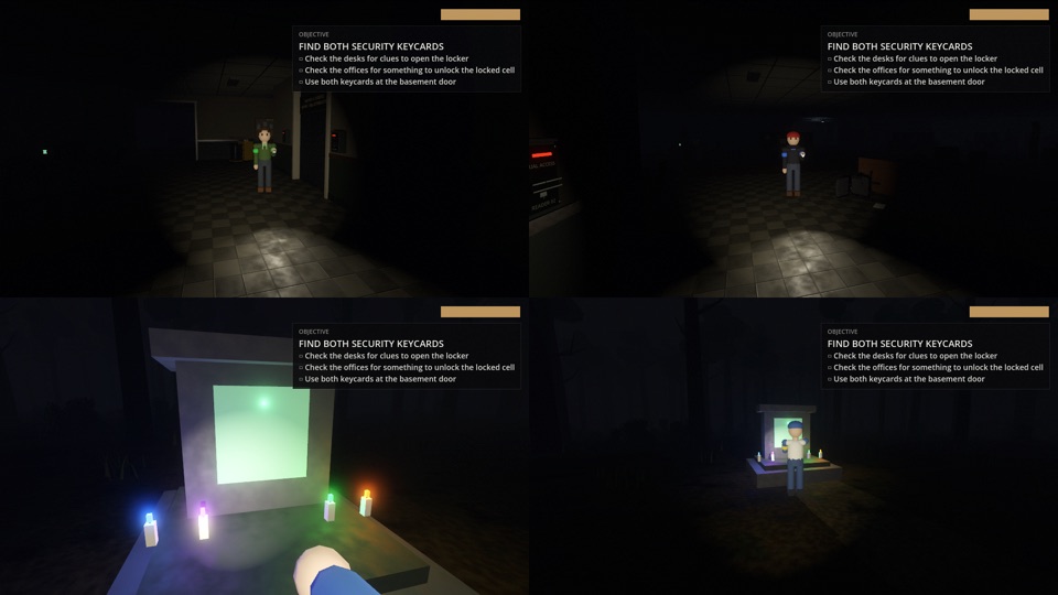 Four-player split-screen in the police station